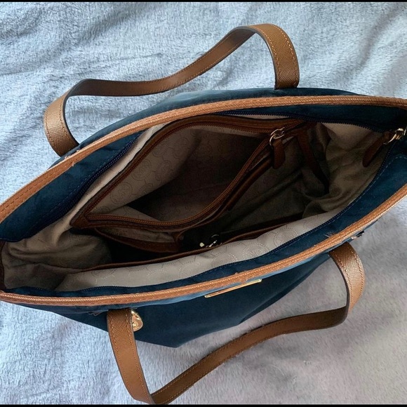 Michael Kors Navy Blue/Brown Nylon Tote Purse - Picture 5 of 7